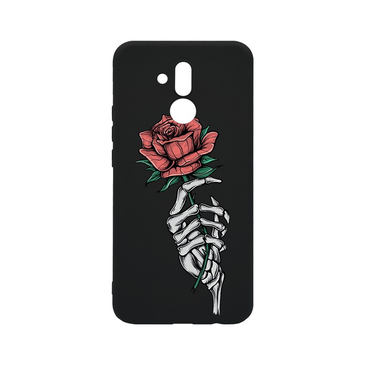 Силиконов калъф BestCase за Huawei Mate 20 Lite, Rose In Skeleton Hand, 0.8MM Slim, Black Silicon Series, B 1023
