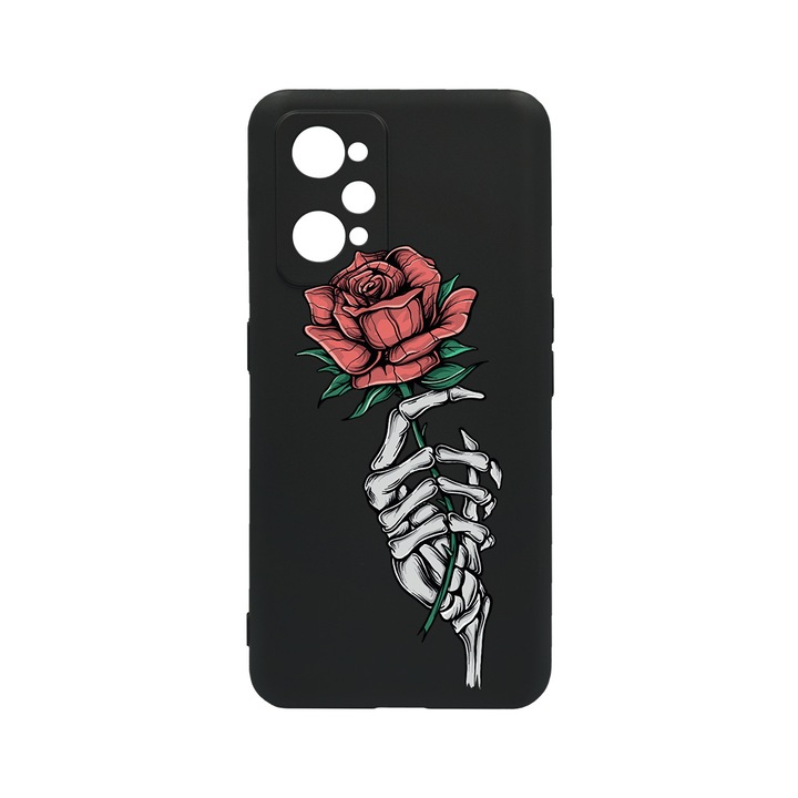 BestCase Slim Szilikon 0.8MM telefontok, Realme GT Neo 3T, Rose In Skeleton Hand, c-B 1023