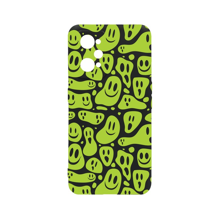 BestCase Slim Szilikon 0.8MM telefontok, Realme GT Neo 3T, Green Acid Smiley, c-B 1051