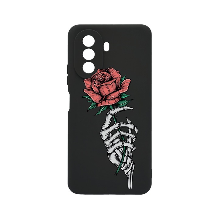 BestCase Slim Szilikon 0.8MM telefontok, Huawei Nova Y70, Rose In Skeleton Hand, c-B 1023