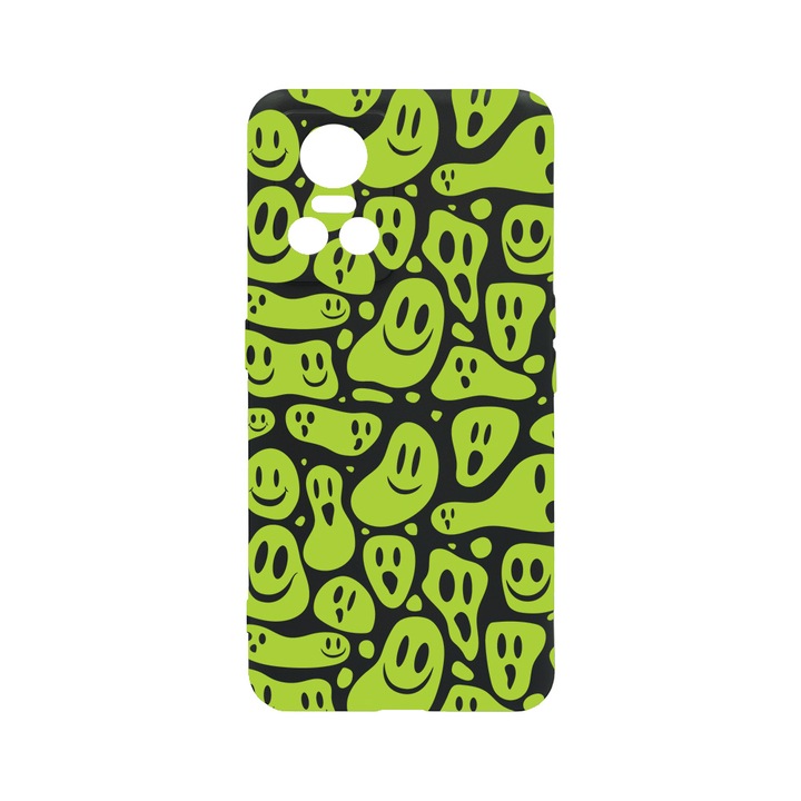BestCase Slim Szilikon 0.8MM telefontok, Realme GT Neo 3, Green Acid Smiley, c-B 1051