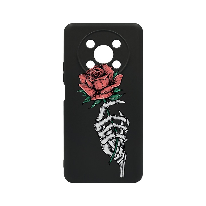 BestCase Slim Szilikon 0.8MM telefontok, Honor Magic4 Lite, Rose In Skeleton Hand, c-B 1023