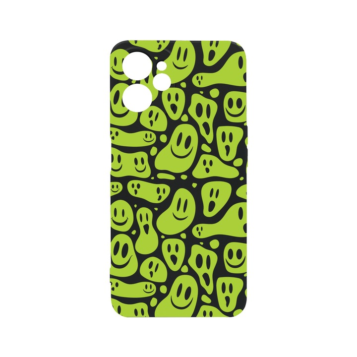 Силиконов калъф BestCase за Realme 9i 5G, Green Acid Smiley, 0.8MM Slim, Black Silicon Series, c-B 1051