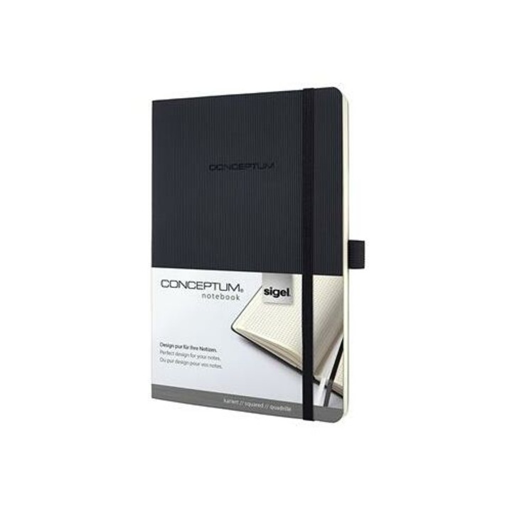 Jegyzetfüzet, exkluzív, A5, kockás, 97 lap, puhafedeles, SIGEL "Conceptum", fekete