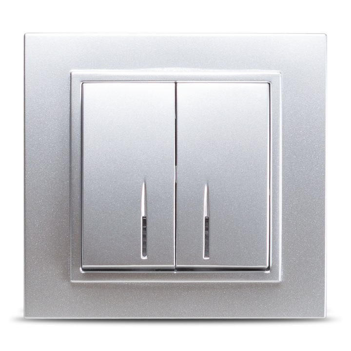 Intrerupator Dublu Iluminat Elbi Zena ST Gri Metalizat