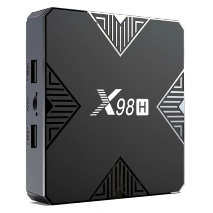 TV Box Techstar® X98H Smart Media Player, 4K, 4 GB RAM, 32 GB ROM, Android 12, Allwinner H618 Quad Core A53, Ethernet 100m, Bluetooth 5.0, fekete