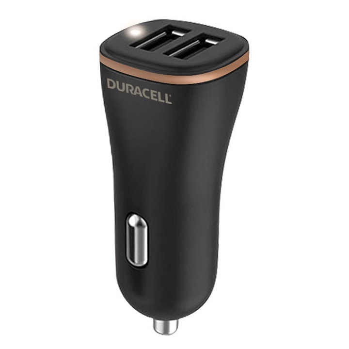 Incarcator auto, Duracell, 2xUSB, 27W, Negru