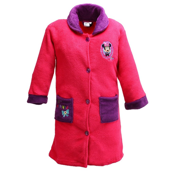 Palton de plus pentru copii, Setino, Mini Mouse, 98 cm, magenta, cu nasturi