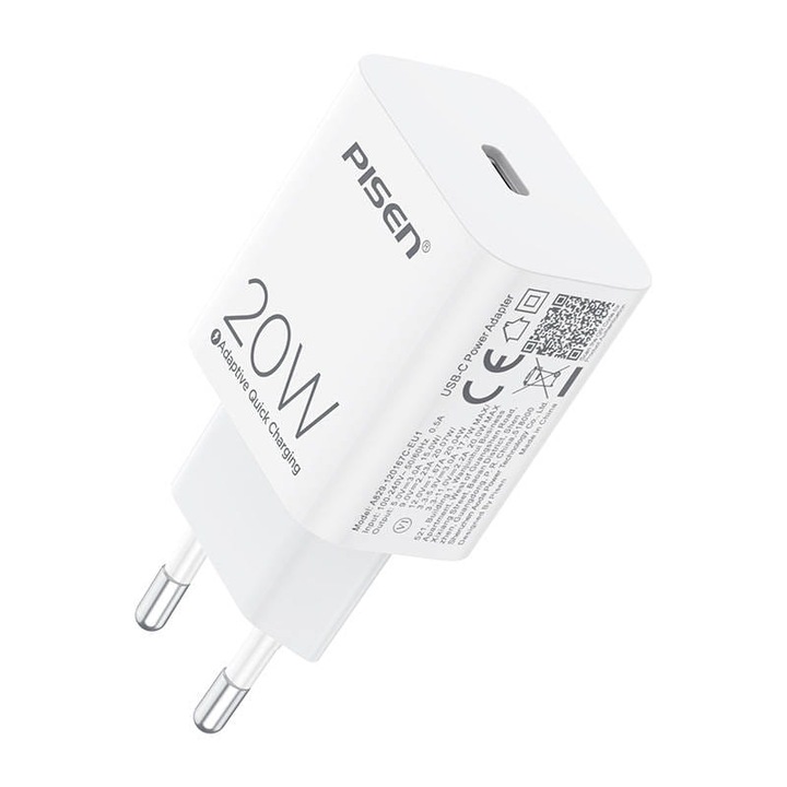 Fali töltő Pisen 20W PD (fehér)