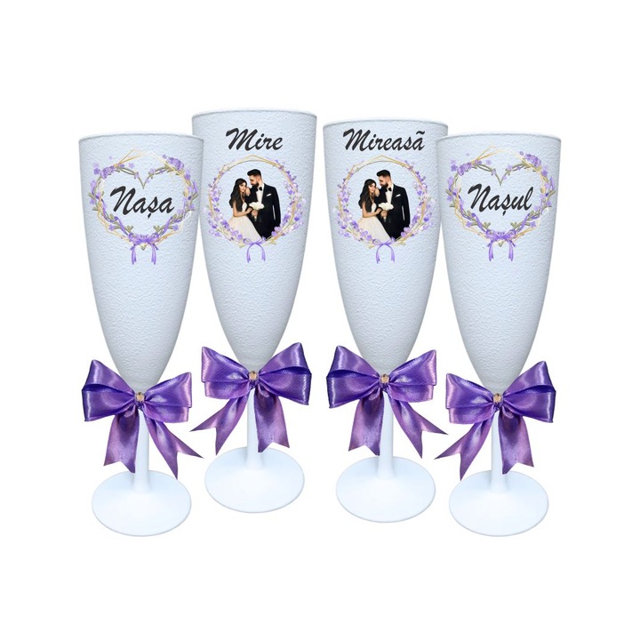 Set 4 Pahare, Nunta, Miri, Nasi, Alb, PHRP045