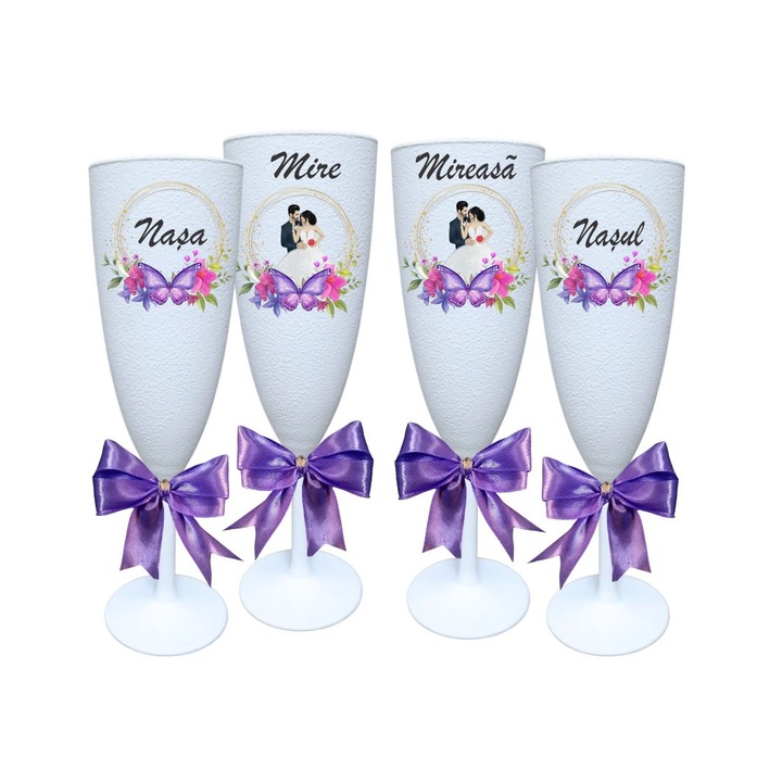 Set 4 Pahare, Nunta, Miri, Nasi, Alb, PHRP031