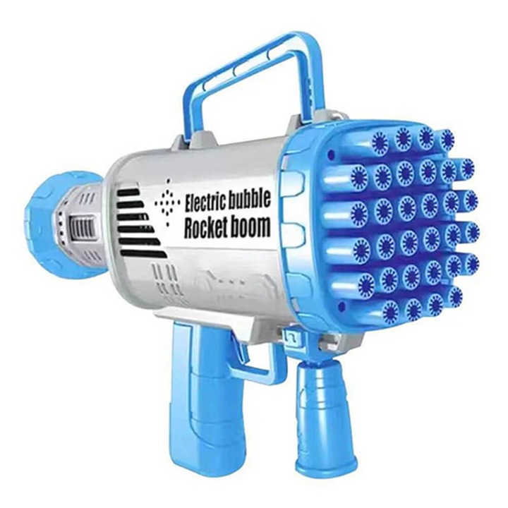 Воден пистолет, За сапунени балони, Мехурчета, С пълнител, Син