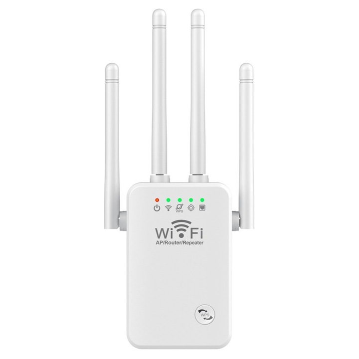 Повторител WiFi, 4 антени, 300 Mbps, Бял