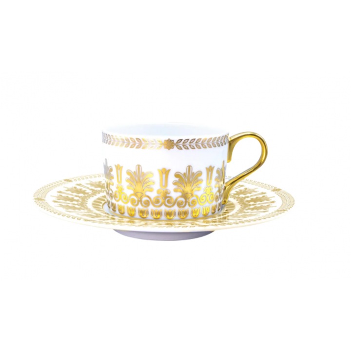 Ceasca si farfurie ceai Empire Gold, portelan de Limoges, 220ml