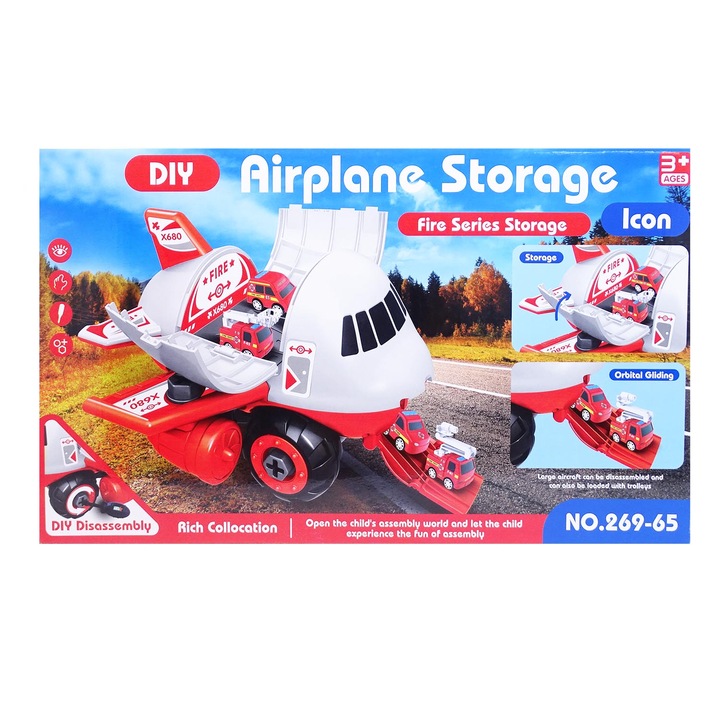 Конструктор Red Firefighter Plane с 4 коли, SALAMANDRA KIDS®