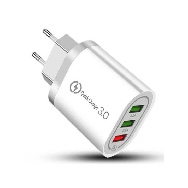 USB зарядно за бързо зареждане 3 USB порта с множество защити и Qualcomm 3.0, бяло