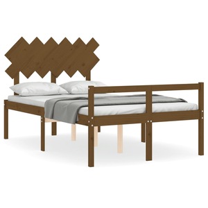 Cadru de pat cu tablie vidaXL, maro miere, 120x200 cm, lemn masiv, 21.85 Kg