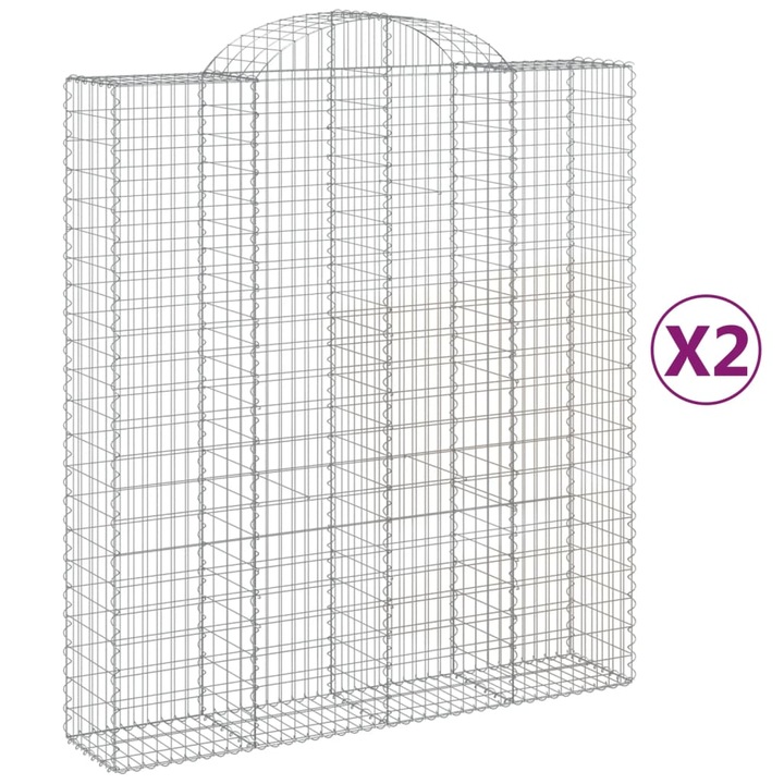 Set cosuri gabion arcuite vidaXL, 2 buc, 200x50x220/240cm, fier galvanizat 43.55 kg 3146446