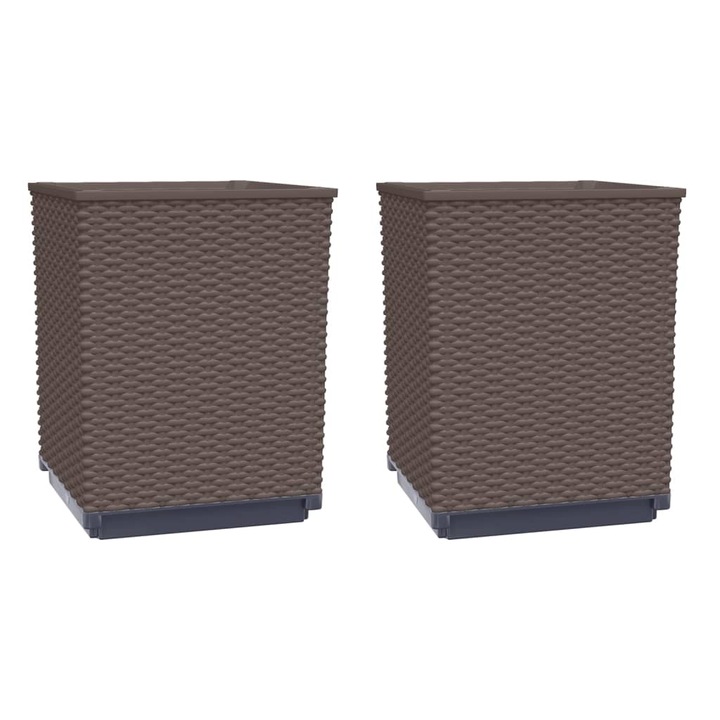 Set jardiniere vidaXL, 2 buc., maro, 30x30x37 cm, polipropilena 3.92 kg 364184