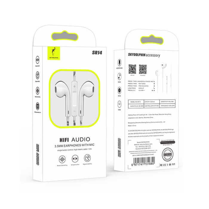 Casti cu microfon, SkyDolphin, SR14, Alb