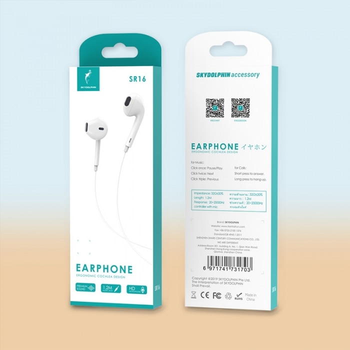Casti cu microfon, SkyDolphin, SR16, Alb