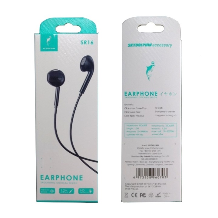 Casti cu microfon, SkyDolphin, SR16, Negru