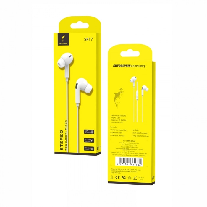 Casti cu microfon, SkyDolphin, SR17, Alb