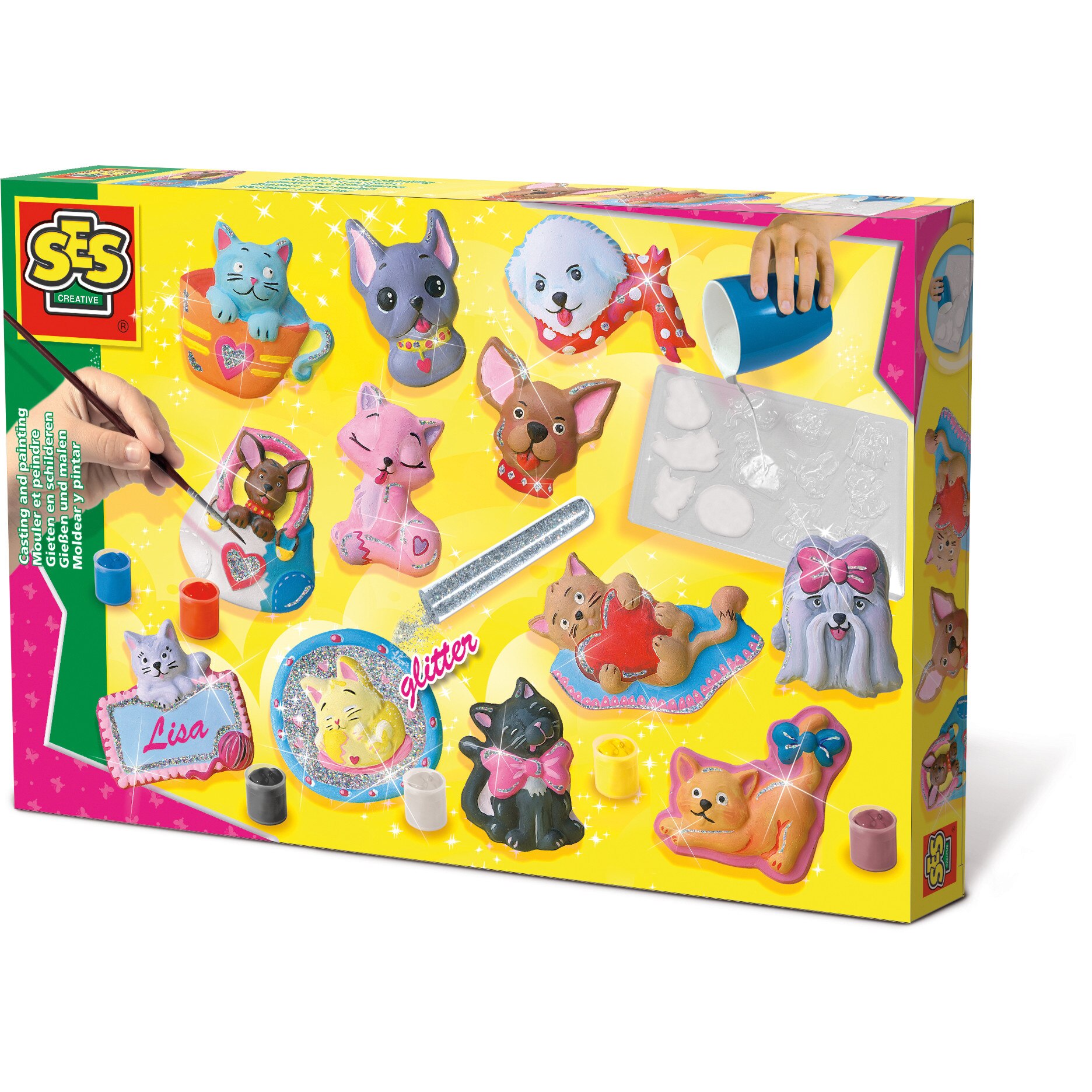 SES Hobby fete - Set creativ mulaj 2D si pictura - Caini & pisici cu sclipici