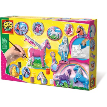 SES Hobby fete - Set creativ mulaj 2D si pictura - Cai cu sclipici SES Hobby fete - Set creativ mulaj 2D si pictura - Cai cu sclipici