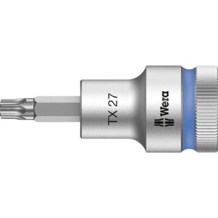 Cheie tubulara cu varf Torx T27, 1/2", 60mm, Wera, prindere sigura, cromat