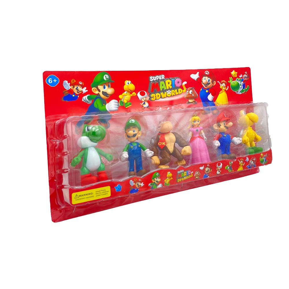 Set 6 figurine Super Mario, 3D world, 7 cm, Rosu - eMAG.ro
