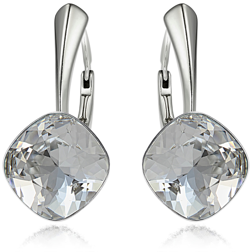 Cercei Argint 925 placat cu rodiu cu cristale® Princess Square 10mm Crystal Clear Leverback