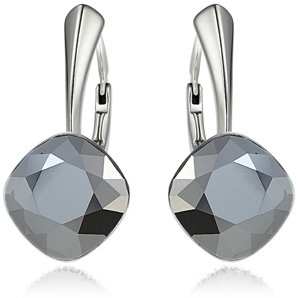 Cercei Argint 925 placat cu rodiu cu cristale® Princess Square 10mm Light Chrome Leverback
