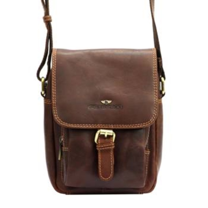 Férfi táska, Peterson, természetes bőr/szövet, barna, 23 cm