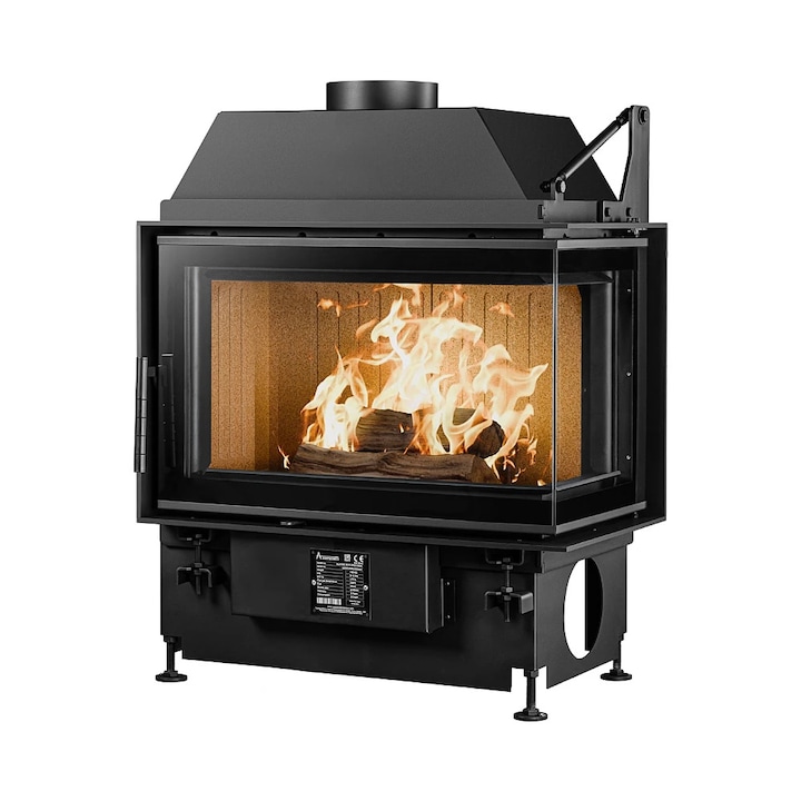 Focar semineu pe lemne A-Caminetti QUATTRO 70 R NEW OPEN SIDE, geam pe partea dreapta, putere nominala 12 kW, randament 75%