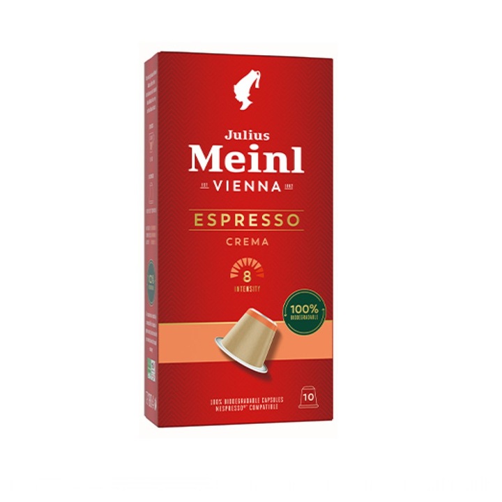 Кафе капсули Julius Meinl Espresso Crema, съвместими с капсулна система Nespresso, 8 интензитет, 10 бр., 80 гр