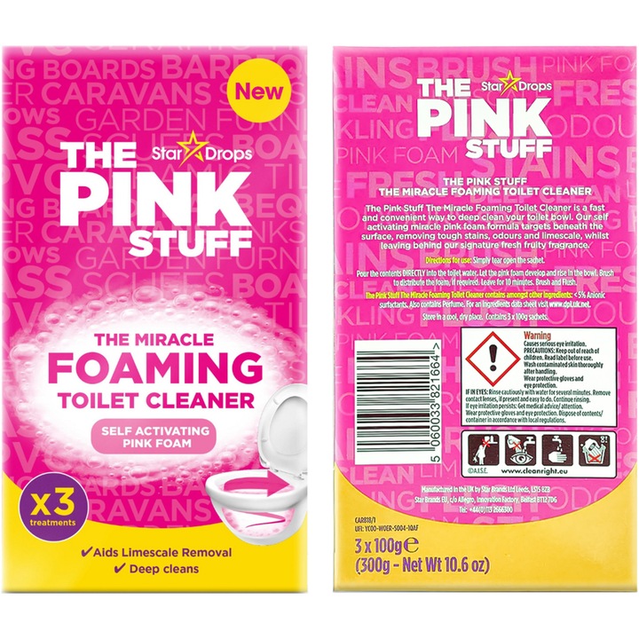 Pudra spumanta pentru curatarea vasului de toaleta The Pink Stuff, 3 x 100g