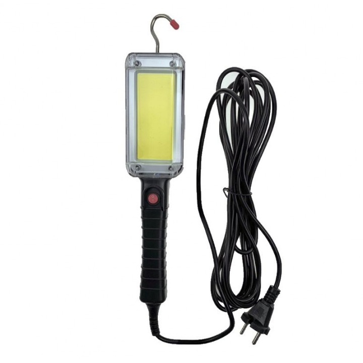 Lampa de lucru LED COB, cu carlig si magnet, alimentare 220V, 34 led-uri, 200 lm, ZJ-859, Tescomak, culoare negru