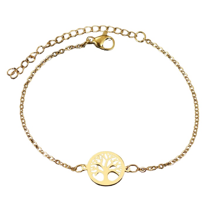 Bratara dama, model tree of life, pandantiv rotund copacul vietii, reglabila, aurie, EFAYN
