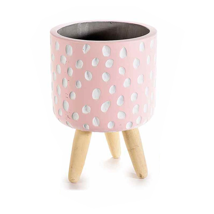 Ghiveci flori lemn ceramica roz alba 11x16 cm