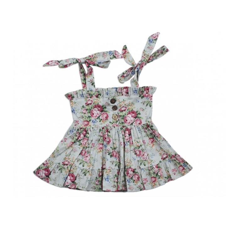 Rochie cu bretele, Mini World, Model floral, Bumbac, Verde menta, Verde menta