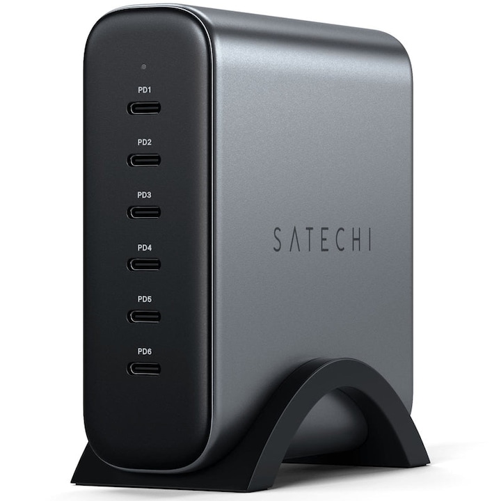Зарядно устройство Satechi 200W, USB-C 6-port GaN charger, 6xUSB-C PD 3.1/3.0, QC 4.0+ & PPS, Gray
