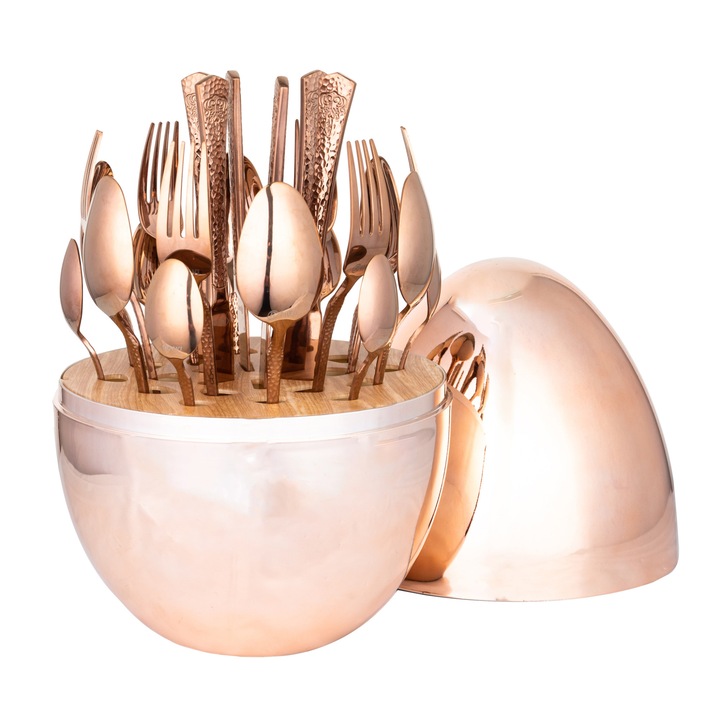 Set tacamuri din inox, 24 de piese, cu suport tip-ou, RAWI-25EG-M