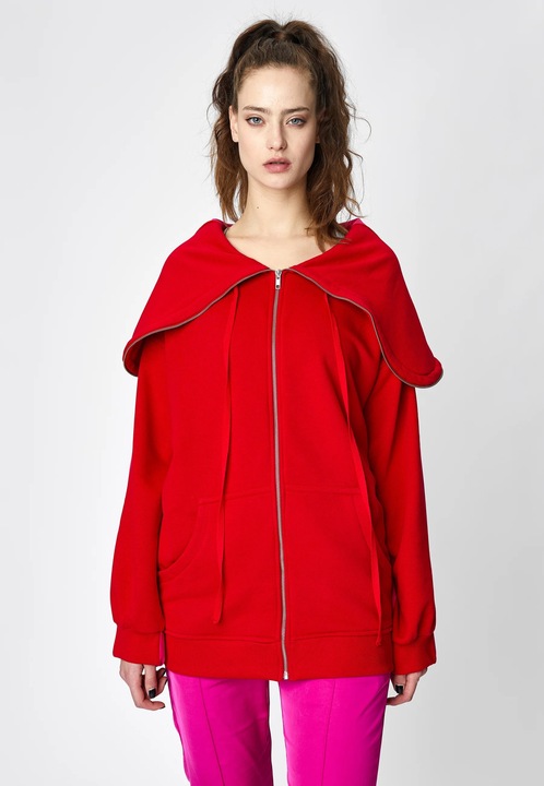 Hanorac hybrid rosu cu fermoar One Size