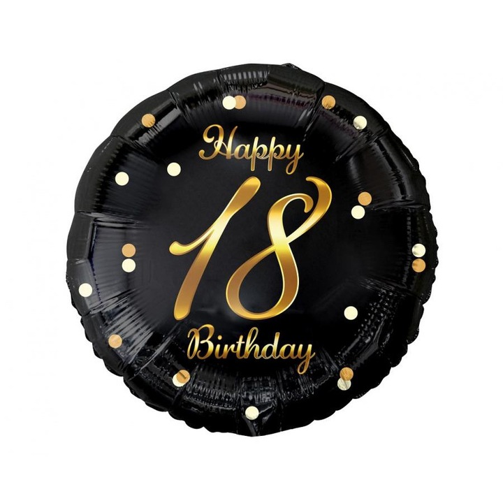 Кръгъл фолиен балон Happy 18th Birthday, Златисти конфети, 45 см, FG-O18C