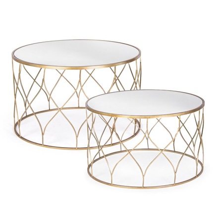 Set 2 masute otel auriu blat oglinda Elenor 66x38.5 cm, 71x43 cm
