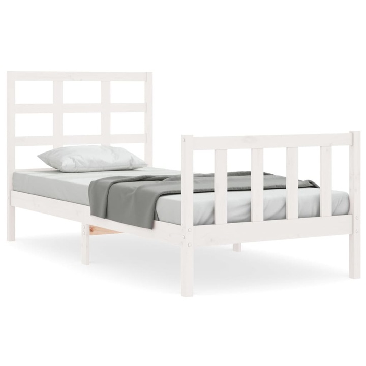 Pat de o persoana, Zakito Europe, lemn de pin, cu tablie, alb, 205.5x95.5x100cm
