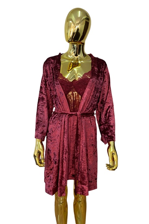 Set 2 piese, halat dama cu camasa de noapte, Aisha, Visiniu