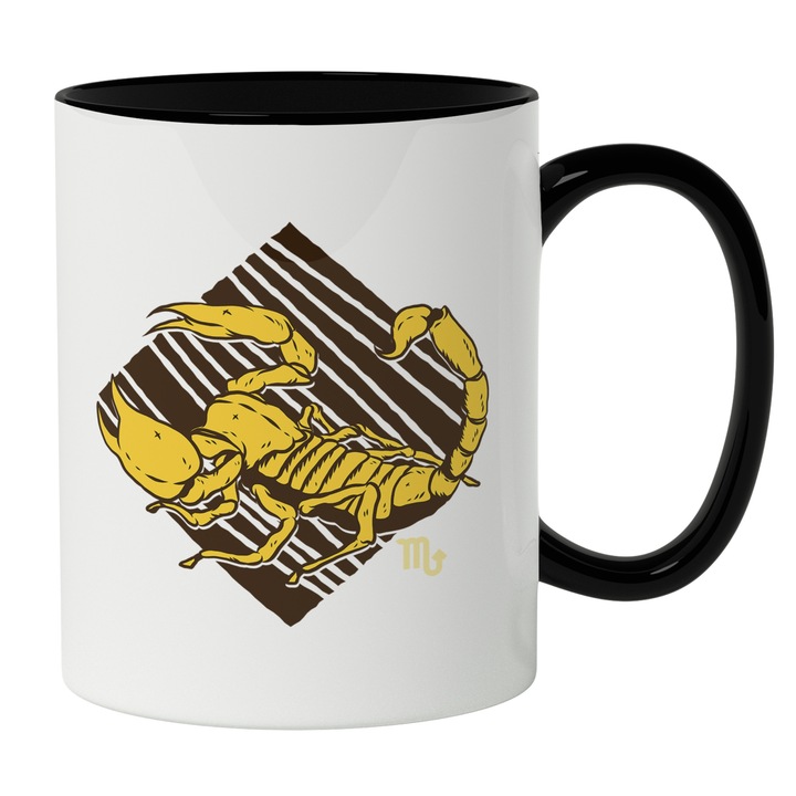 Cana Cu Semn Zodiac, Semn Simbolic Scorpion, Scorpio, Iubitorii De Zodiac, 330 ml, Maner Negru