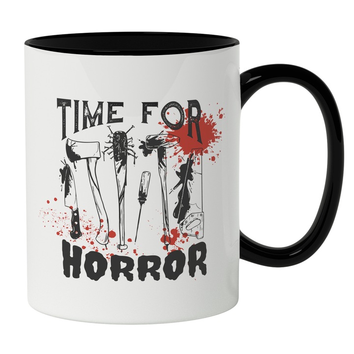 Cana Cu Arme Cu Sange, Mesaj In engleza Time For Horror, Iubitorii De Hallowen, 330 ml, Maner Negru